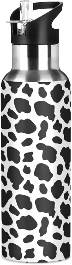 ALAZA Cow Skin Print Water Bottle with Straw Lid Vacuum Insulated Stainless Steel Thermo Flask Water Bottle 32oz