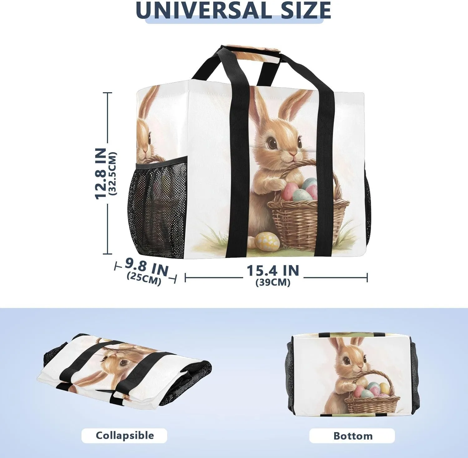 ALAZA Cute Bunnies Flying Baskets Hot Air Balloons Easter Eggs Waterproof Beach Tote Bags