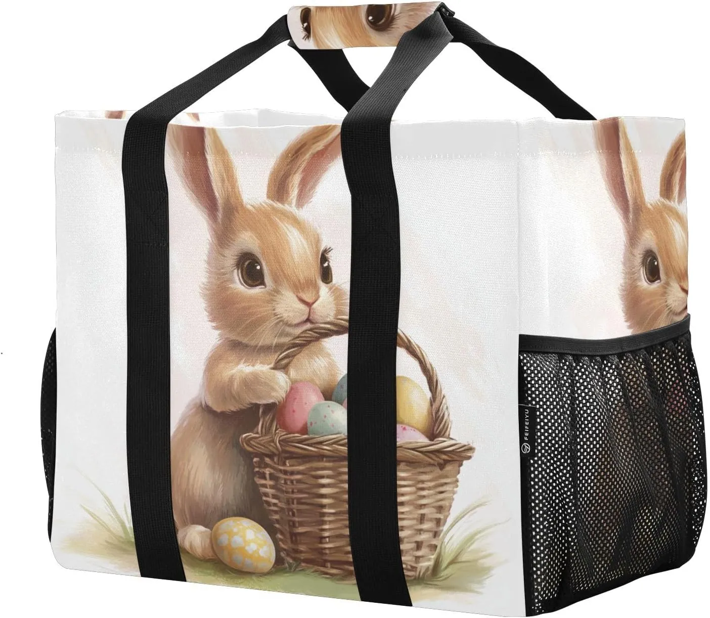 ALAZA Cute Bunnies Flying Baskets Hot Air Balloons Easter Eggs Waterproof Beach Tote Bags