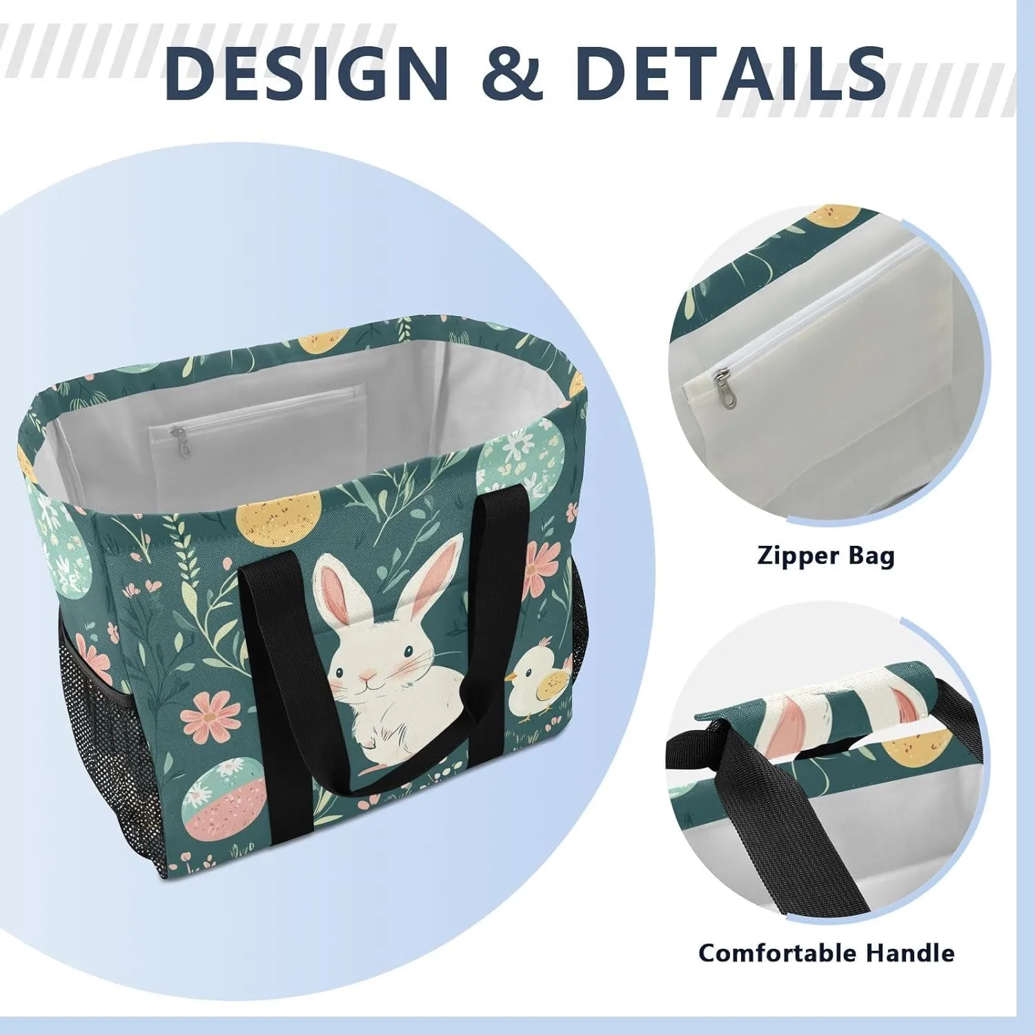ALAZA Rabbit Easter Egg Chick Flower Leaf Branch Waterproof Beach Tote Bags