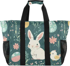 ALAZA Rabbit Easter Egg Chick Flower Leaf Branch Waterproof Beach Tote Bags