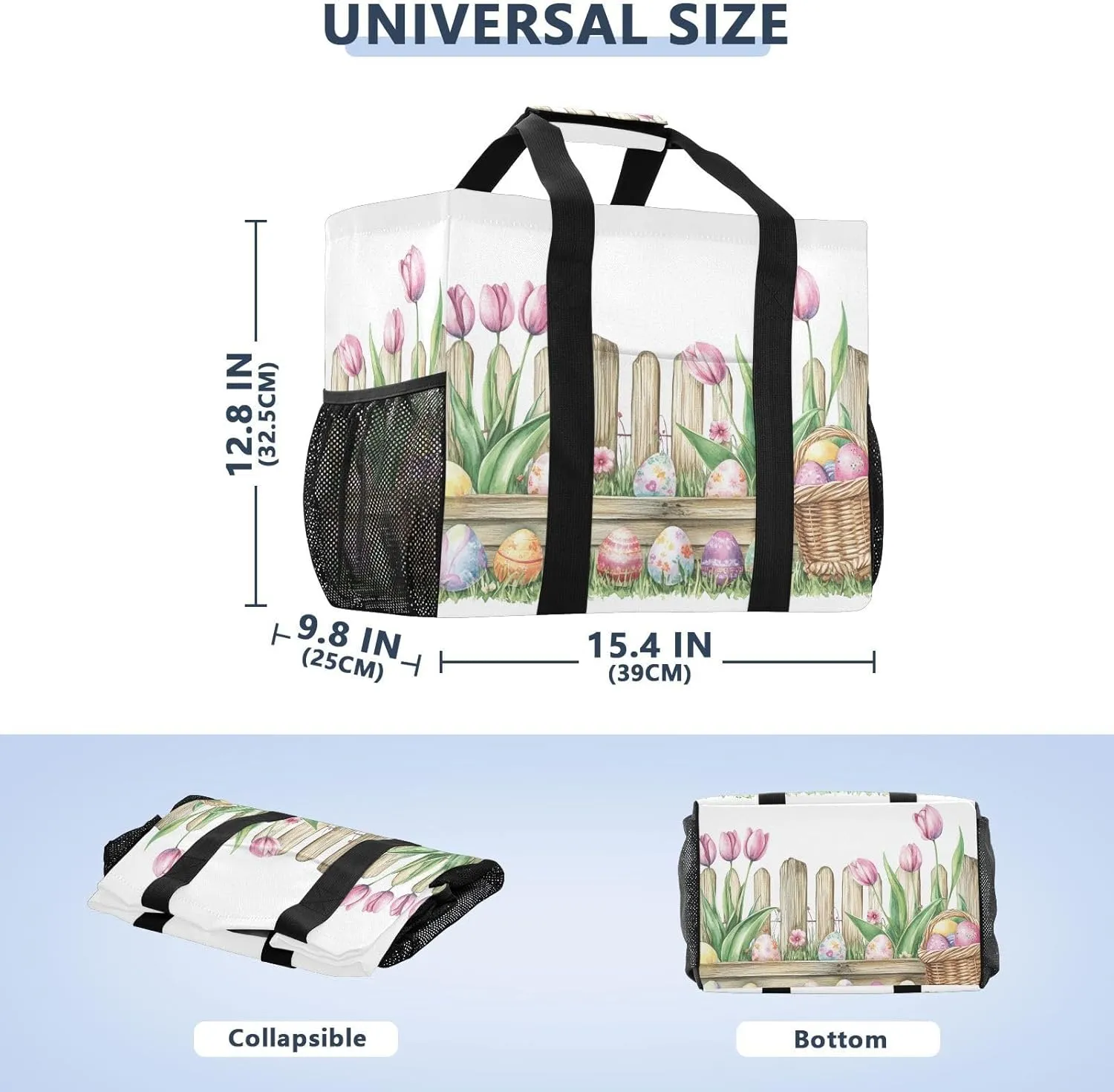 ALAZA Rabbit Easter Egg Chick Flower Leaf Branch Waterproof Beach Tote Bags