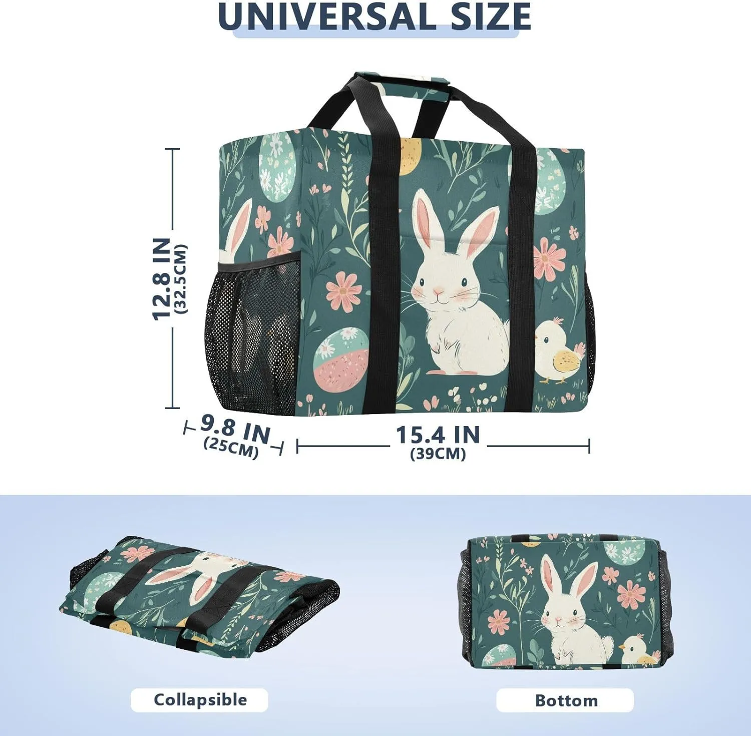 ALAZA Rabbit Easter Egg Chick Flower Leaf Branch Waterproof Beach Tote Bags