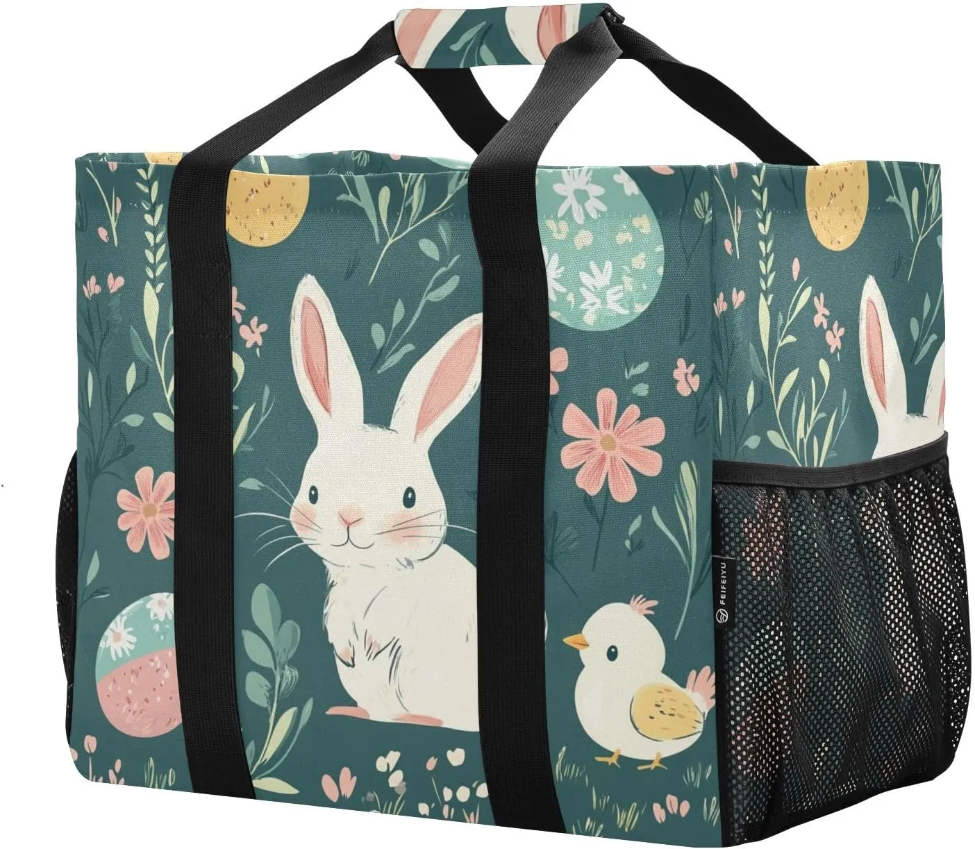 ALAZA Rabbit Easter Egg Chick Flower Leaf Branch Waterproof Beach Tote Bags