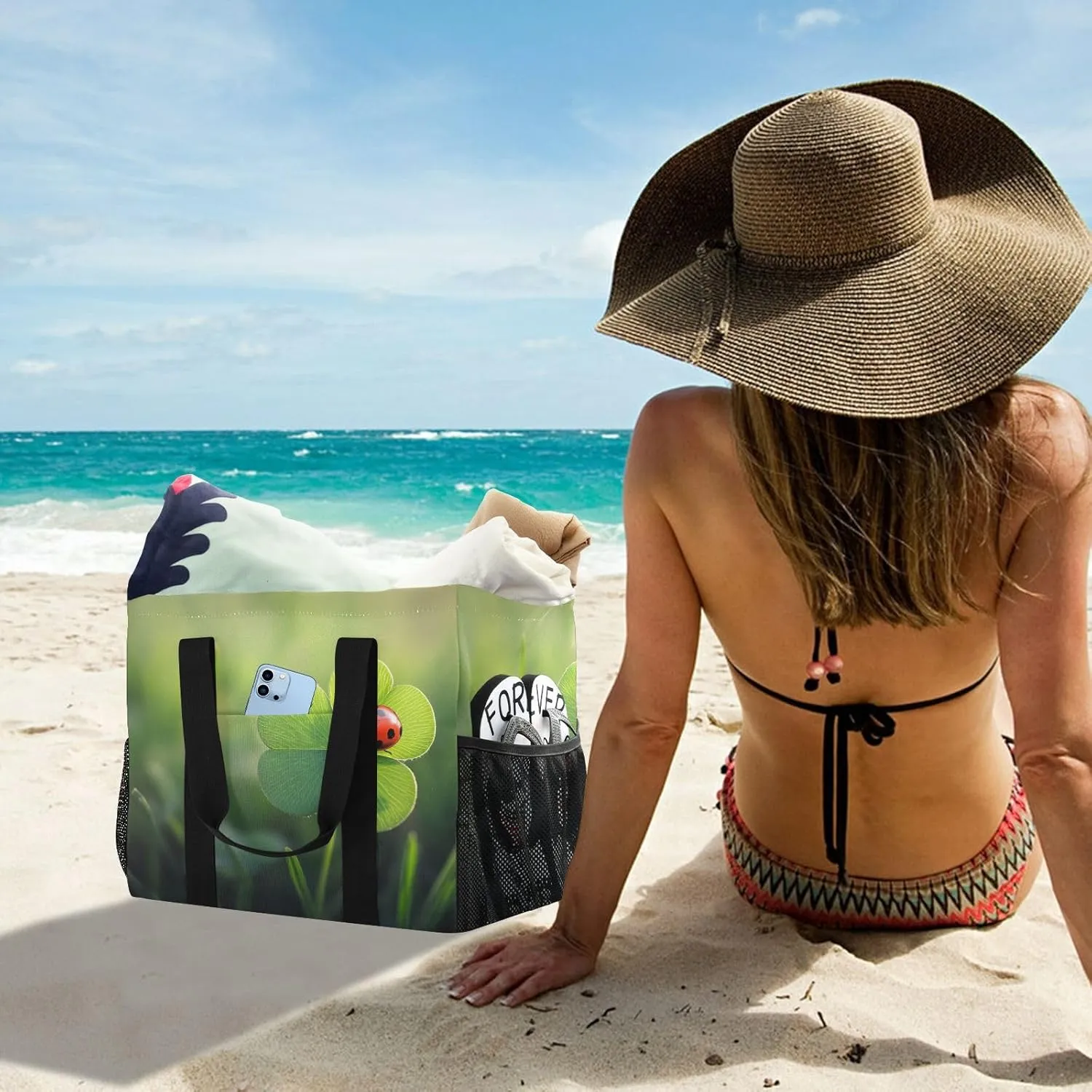 ALAZA Rabbit Easter Egg Chick Flower Leaf Branch Waterproof Beach Tote Bags