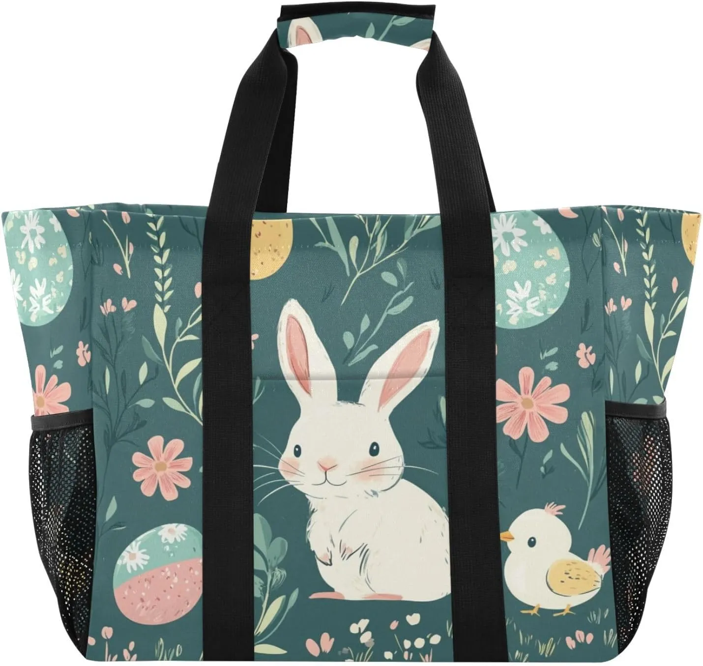 ALAZA Rabbit Easter Egg Chick Flower Leaf Branch Waterproof Beach Tote Bags