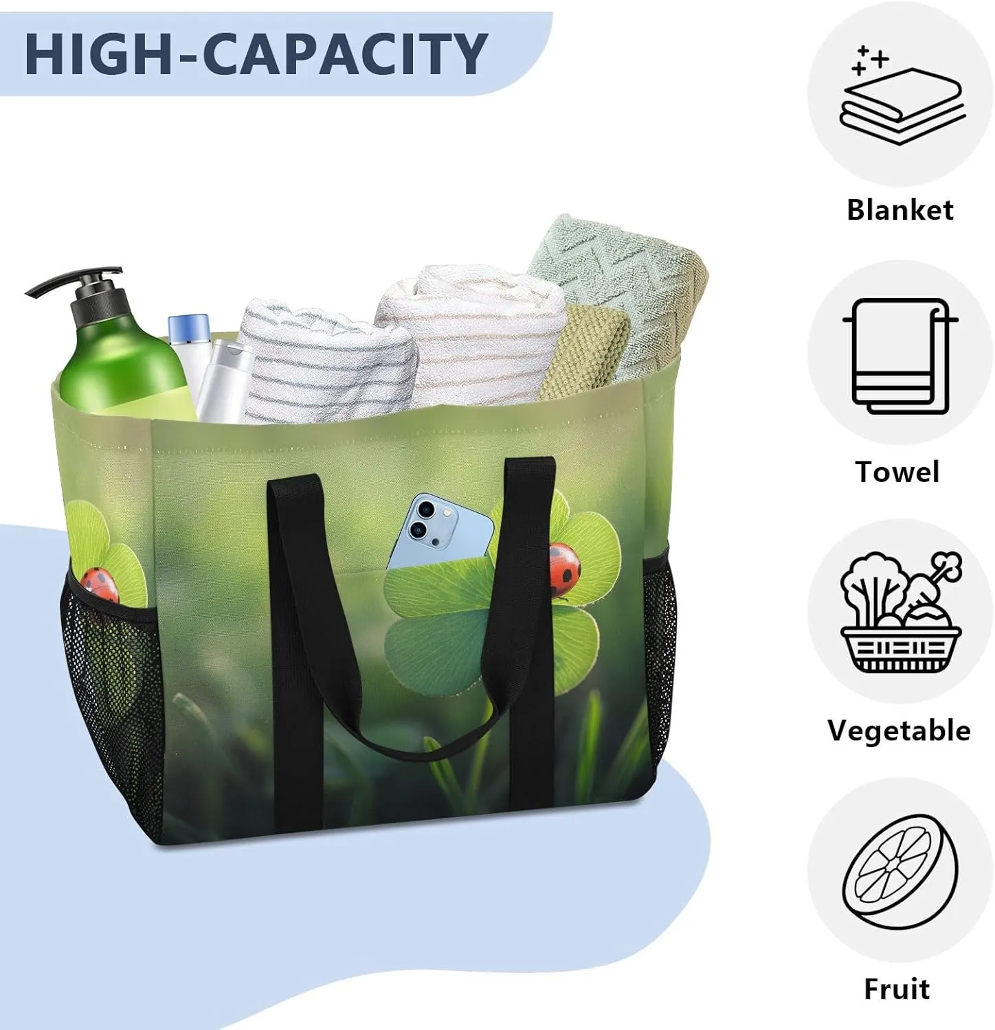 ALAZA Rabbit Easter Egg Chick Flower Leaf Branch Waterproof Beach Tote Bags