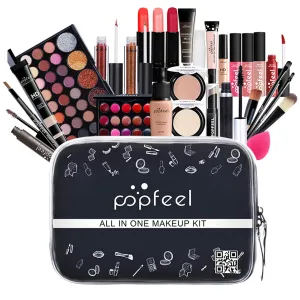 All-in-one Makeup Set Holiday Gift | Full Makeup Kit for Women Essential Starter Bundle Include Eyeshadow Palette Lipstick Blush Cream Concealer Face Powder Eyeliner Mascara Lipgloss Brush
