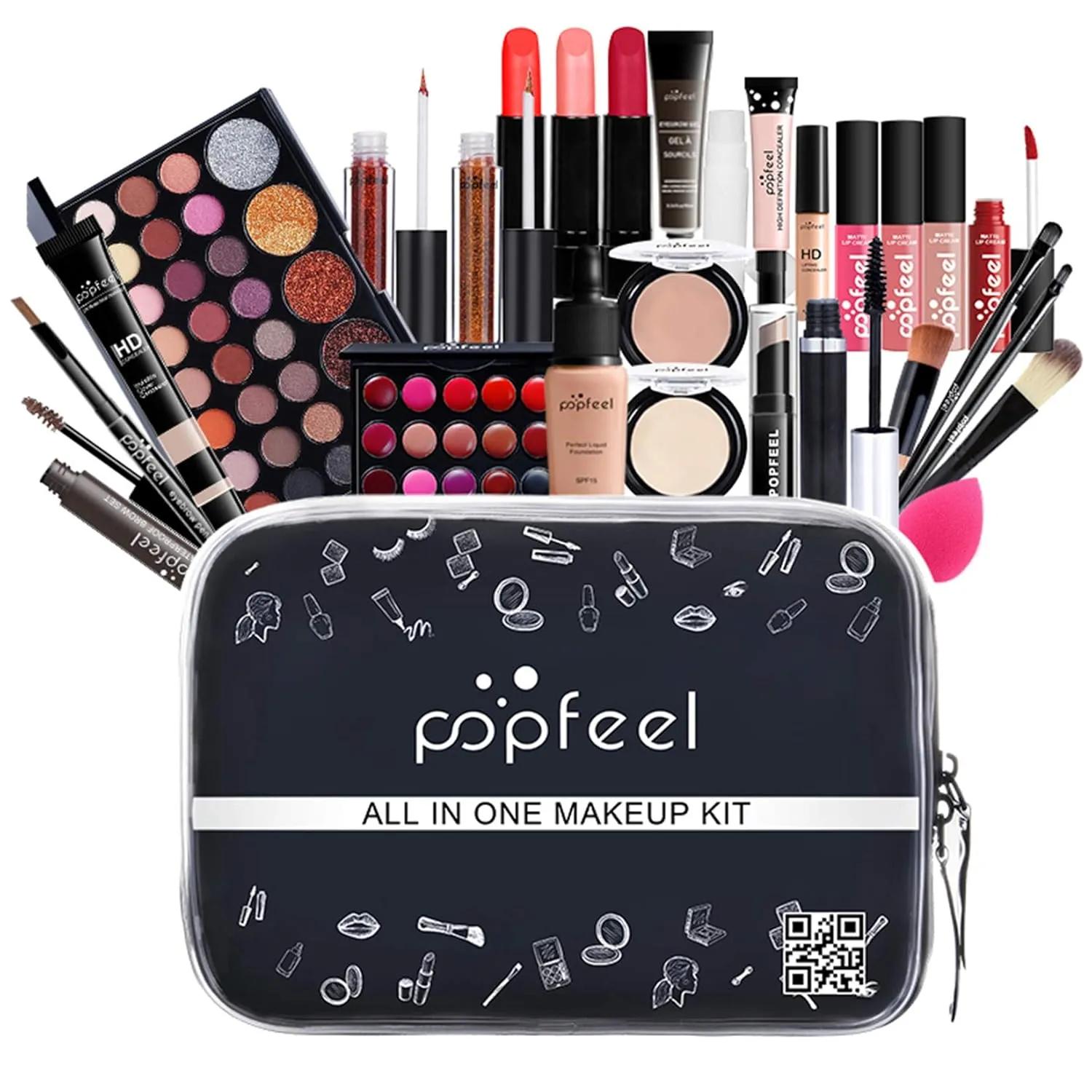All-in-one Makeup Set Holiday Gift | Full Makeup Kit for Women Essential Starter Bundle Include Eyeshadow Palette Lipstick Blush Cream Concealer Face Powder Eyeliner Mascara Lipgloss Brush