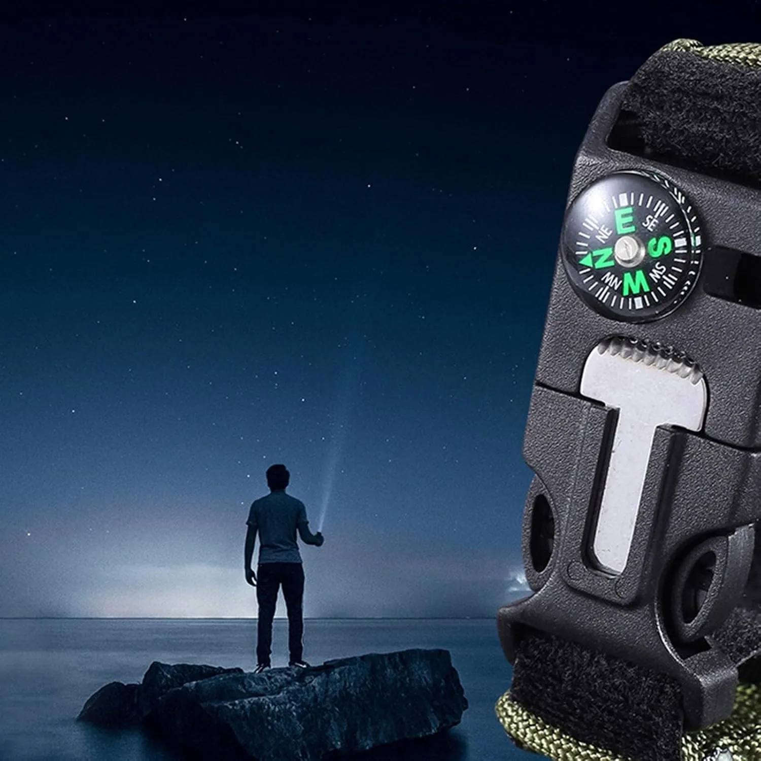 All-in-One Tactical Watch Version - Compass, Emergency Whistle, Paracord, Ideal for Hiking, Camping.