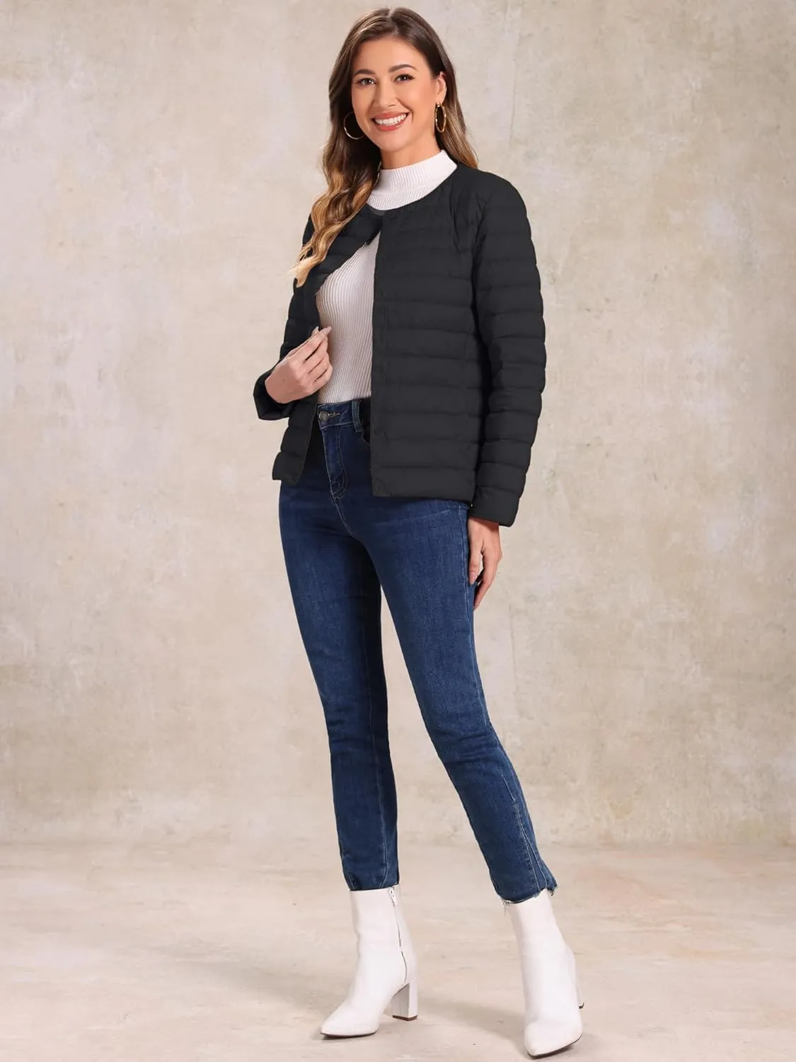 Allegra K Women's Puffer Jacket Lightweight Button Down Packable Long Sleeve Coat