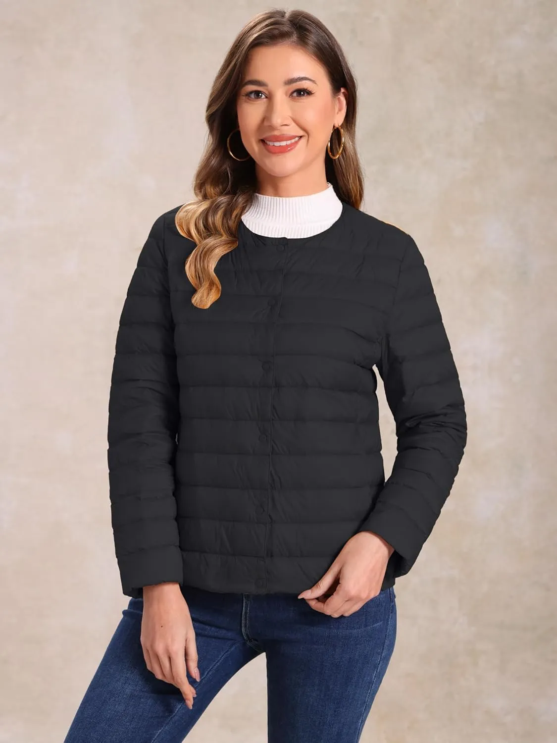 Allegra K Women's Puffer Jacket Lightweight Button Down Packable Long Sleeve Coat