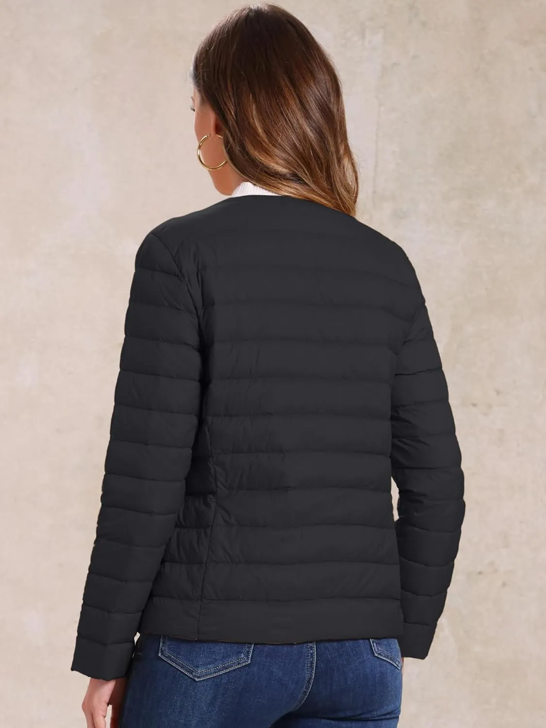 Allegra K Women's Puffer Jacket Lightweight Button Down Packable Long Sleeve Coat