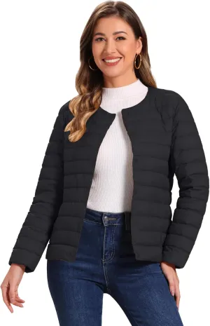 Allegra K Women's Puffer Jacket Lightweight Button Down Packable Long Sleeve Coat