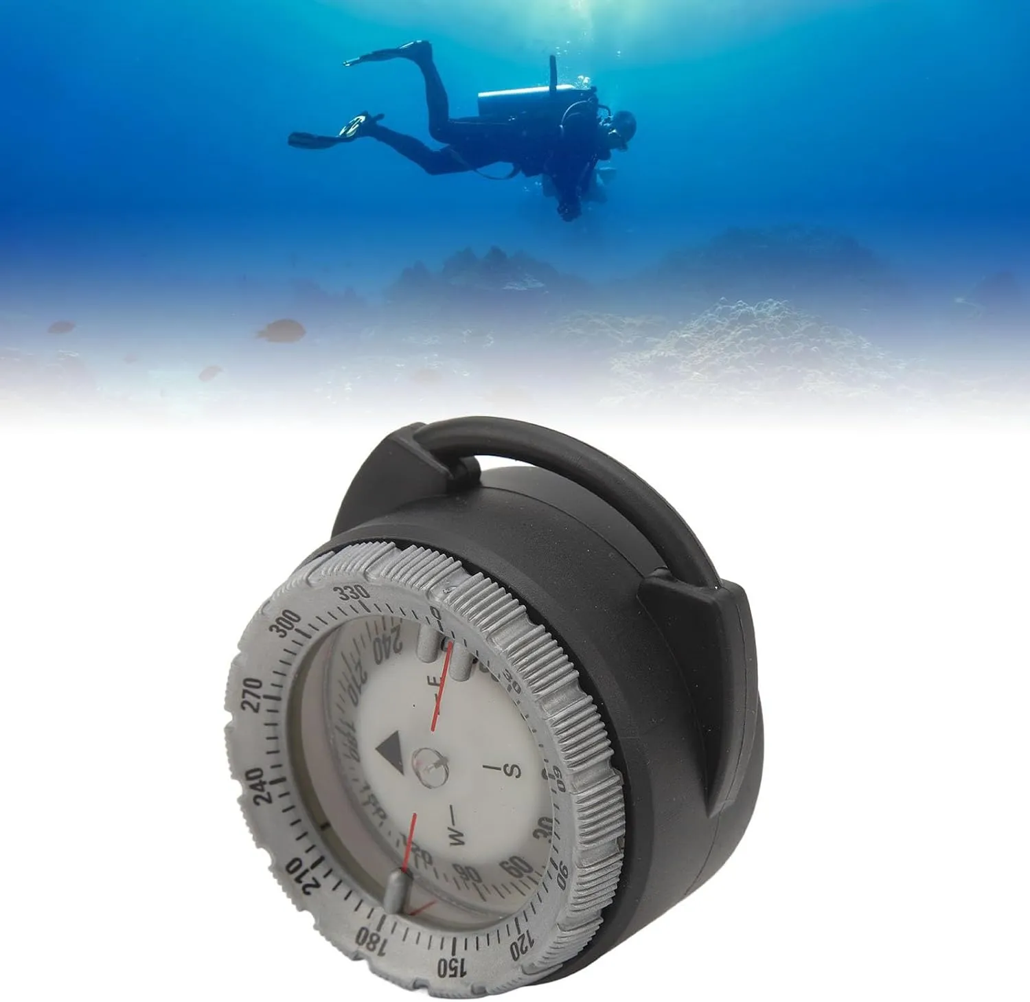 Alomejor 50M Underwater Diving Compass Luminous Magnetic Pipe Clamp Compass Diving Water Sports for Underwater Use