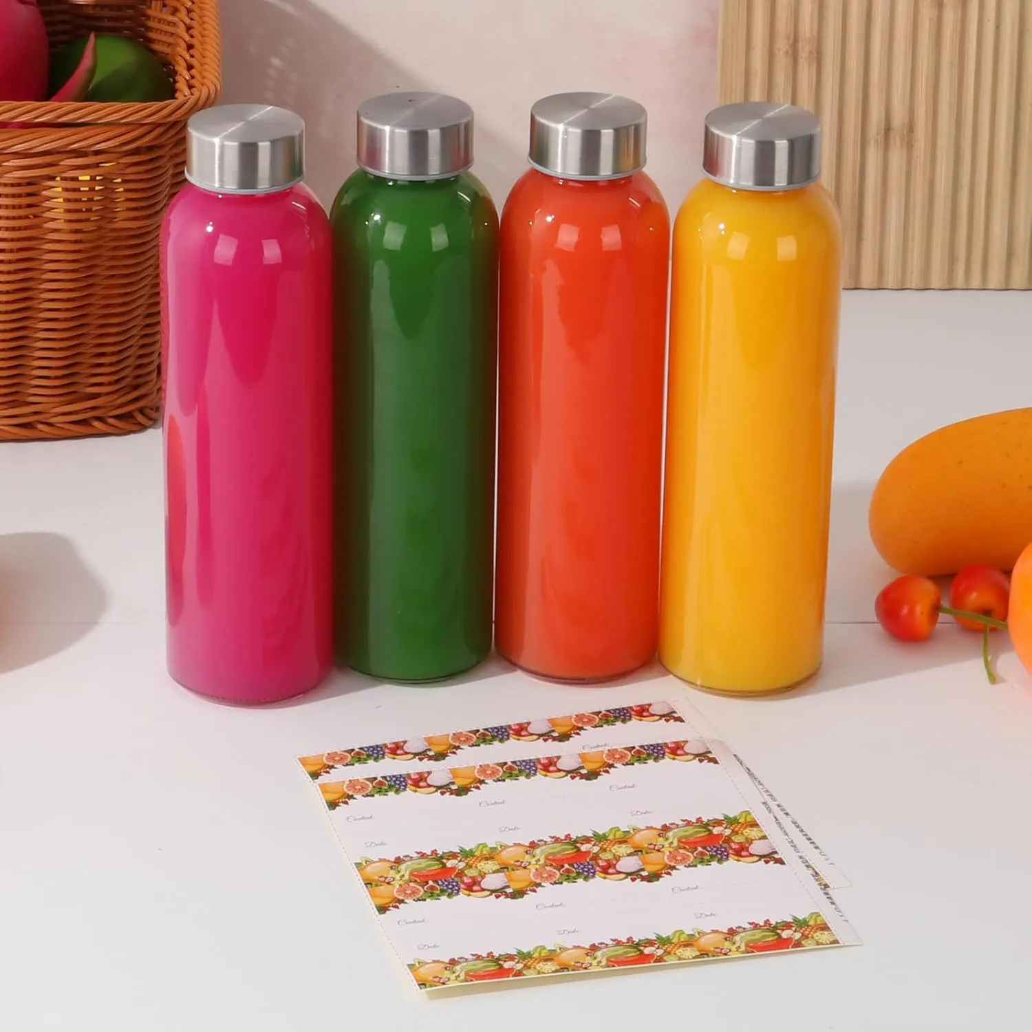Alotpower 16oz Glass Water Bottles with Lids 8Pack, 16 oz Glass Bottles for Juicing- Empty Juicing Bottles Reusable Glass(16fl.oz/500ml, Set of 8)
