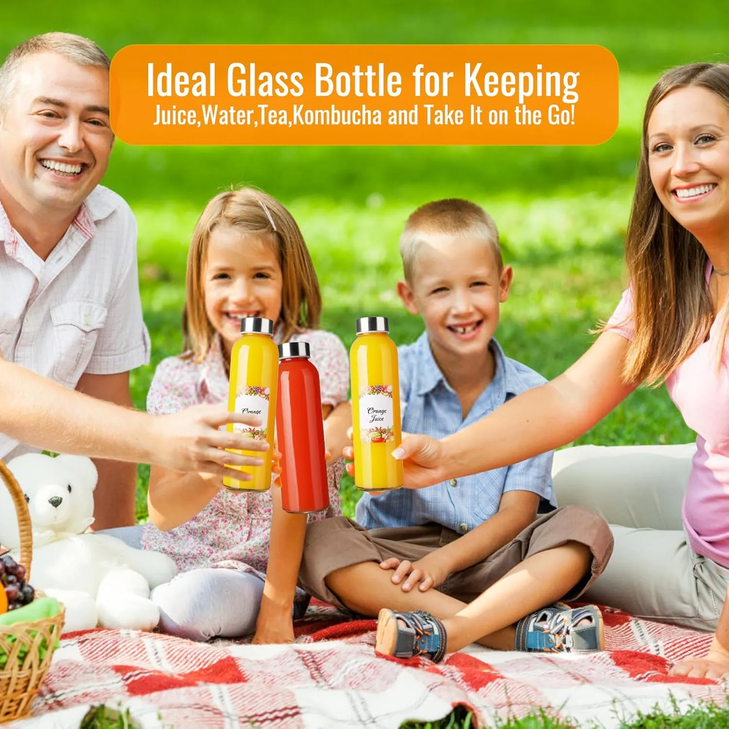 Alotpower 16oz Glass Water Bottles with Lids 8Pack, 16 oz Glass Bottles for Juicing- Empty Juicing Bottles Reusable Glass(16fl.oz/500ml, Set of 8)