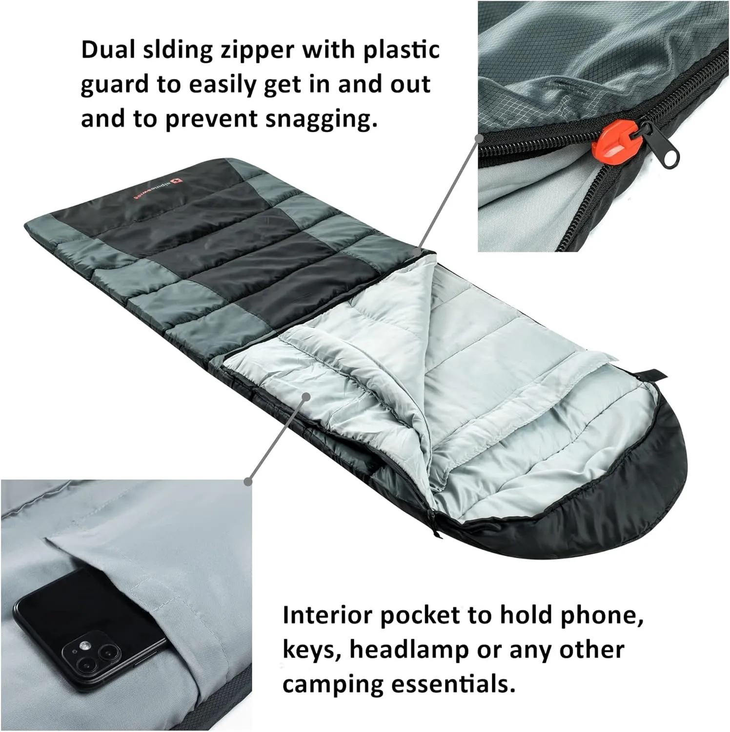 Alpine Swiss 0°C (32°F) Sleeping Bag Lightweight Waterproof with Compression Sack Adults All Seasons Camping Hiking Backpacking Travel Outdoor Indoor