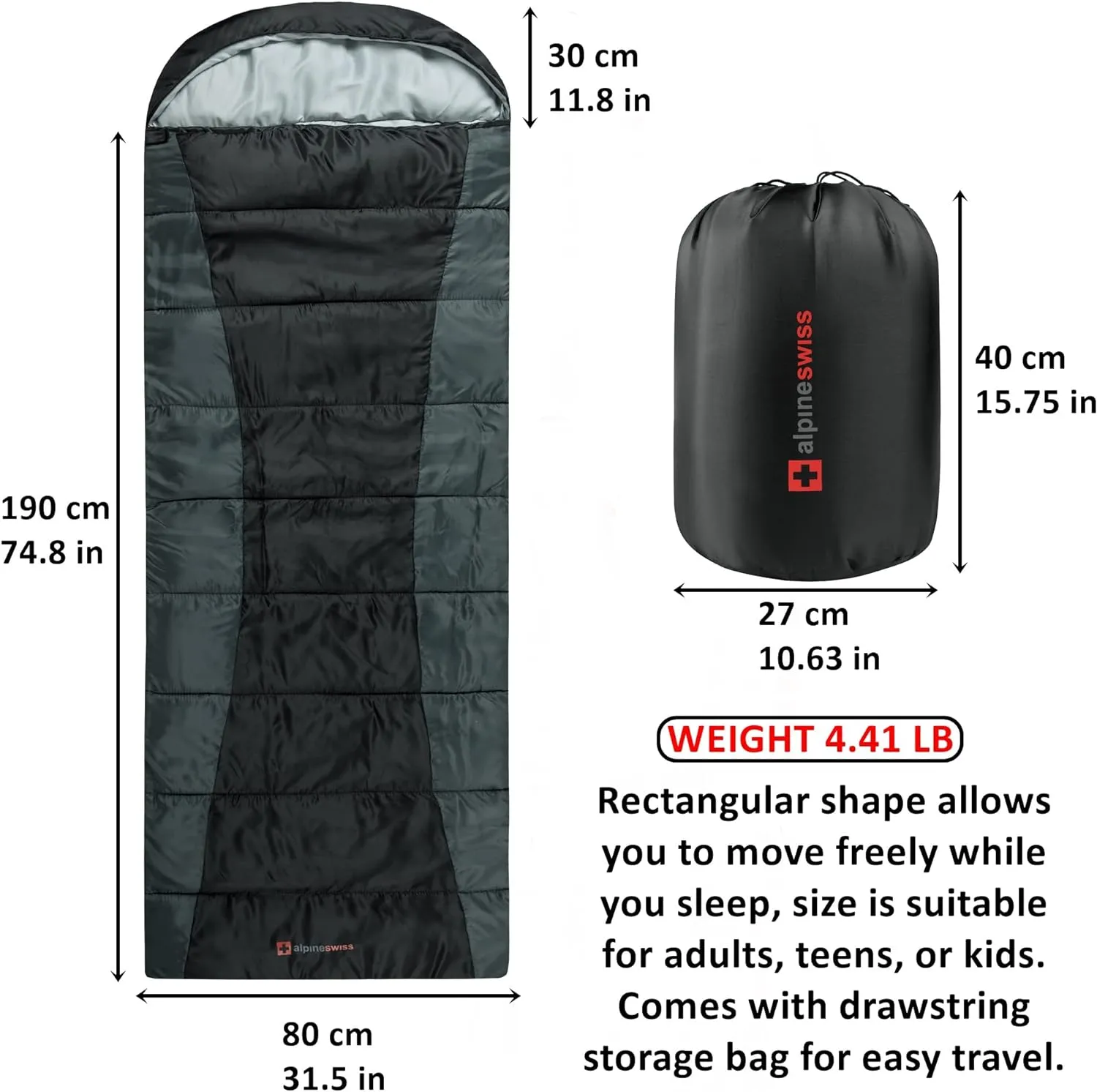 Alpine Swiss 0°C (32°F) Sleeping Bag Lightweight Waterproof with Compression Sack Adults All Seasons Camping Hiking Backpacking Travel Outdoor Indoor