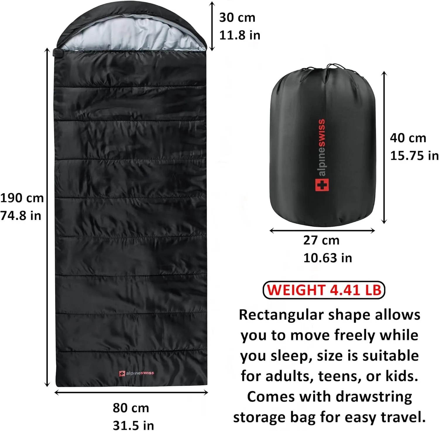 Alpine Swiss 0°C (32°F) Sleeping Bag Lightweight Waterproof with Compression Sack Adults All Seasons Camping Hiking Backpacking Travel Outdoor Indoor