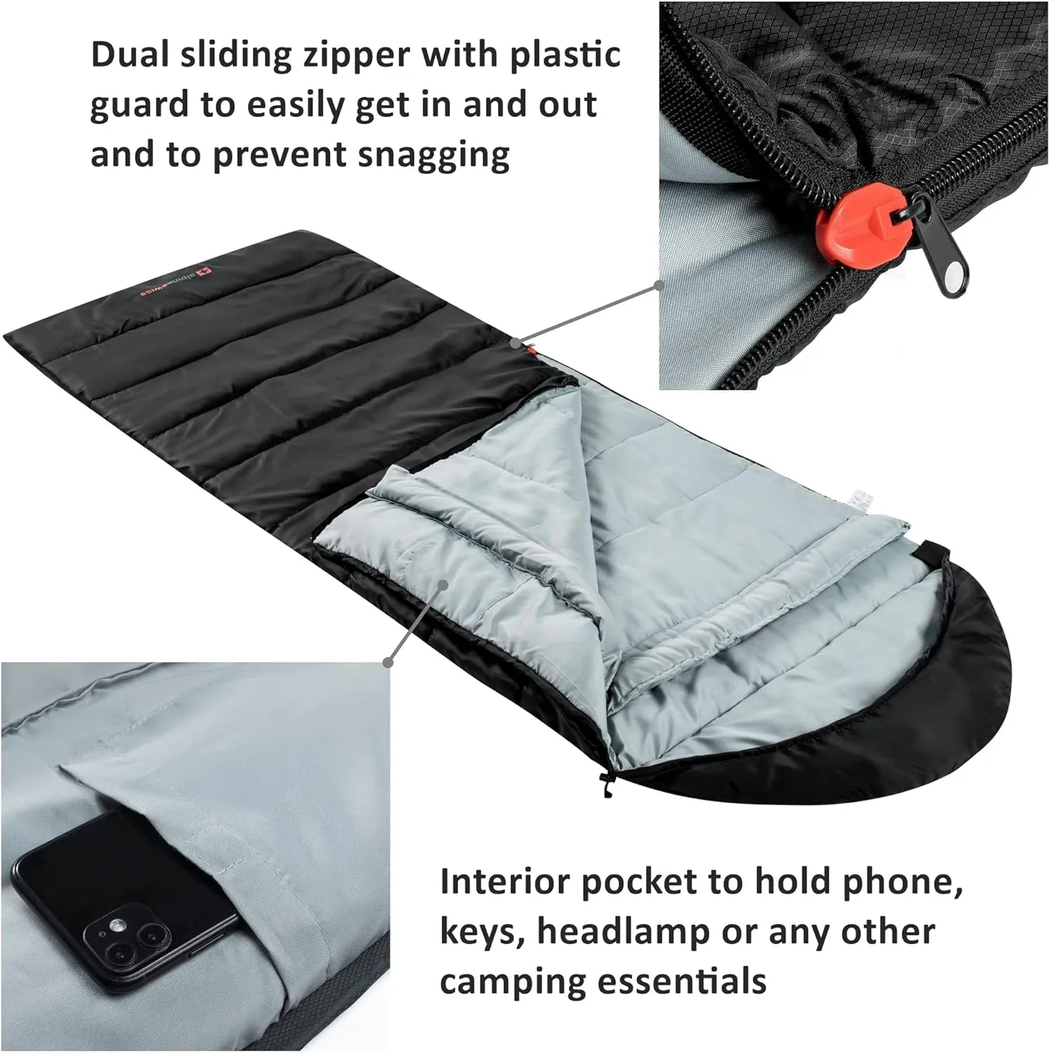 Alpine Swiss 0°C (32°F) Sleeping Bag Lightweight Waterproof with Compression Sack Adults All Seasons Camping Hiking Backpacking Travel Outdoor Indoor