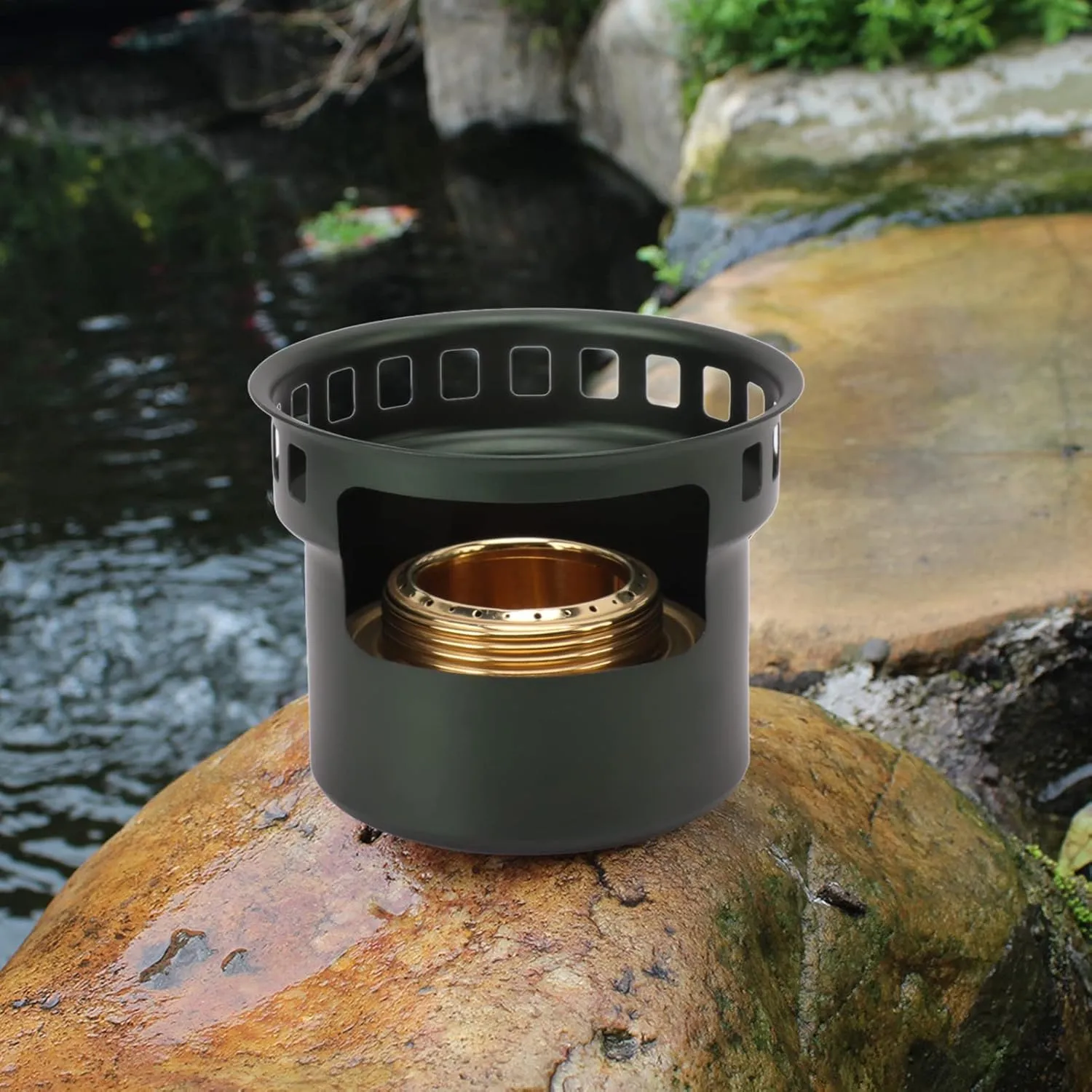 Aluminium Alloy Mini Alcohol Stove for Backpacking, Camping, Hiking (Dark Green)