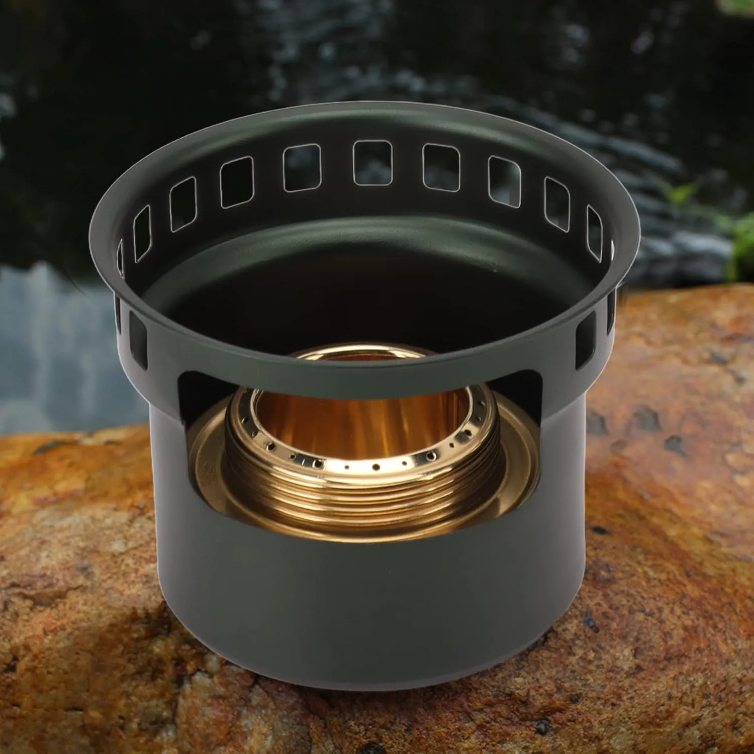 Aluminium Alloy Mini Alcohol Stove for Backpacking, Camping, Hiking (Dark Green)