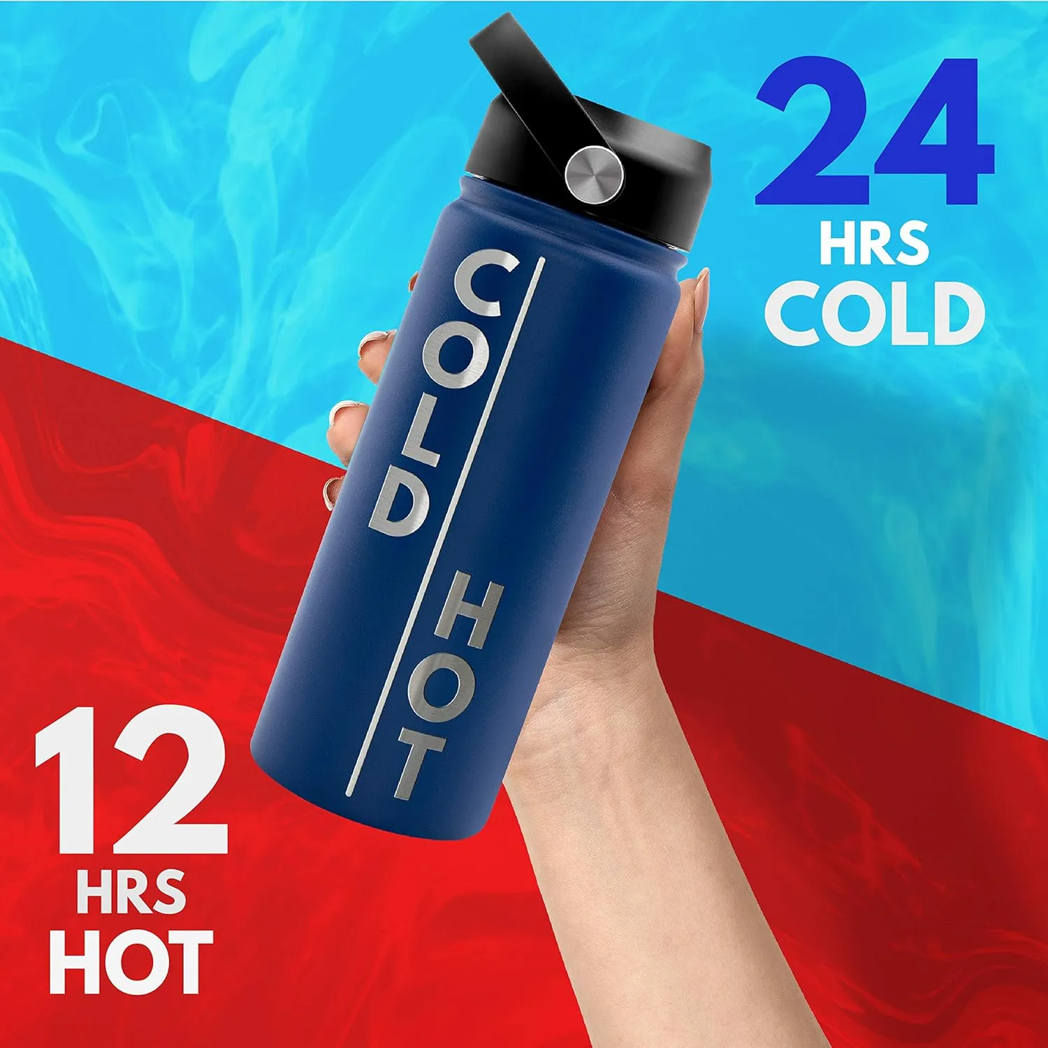 Amazing Items Personalized Water Bottle w/Straw & Lid, 18 oz - Gray | Custom Stainless Steel Sports Water Bottle w/Name and Text - Double-Wall, Vacuum Insulated - Rotating Handle