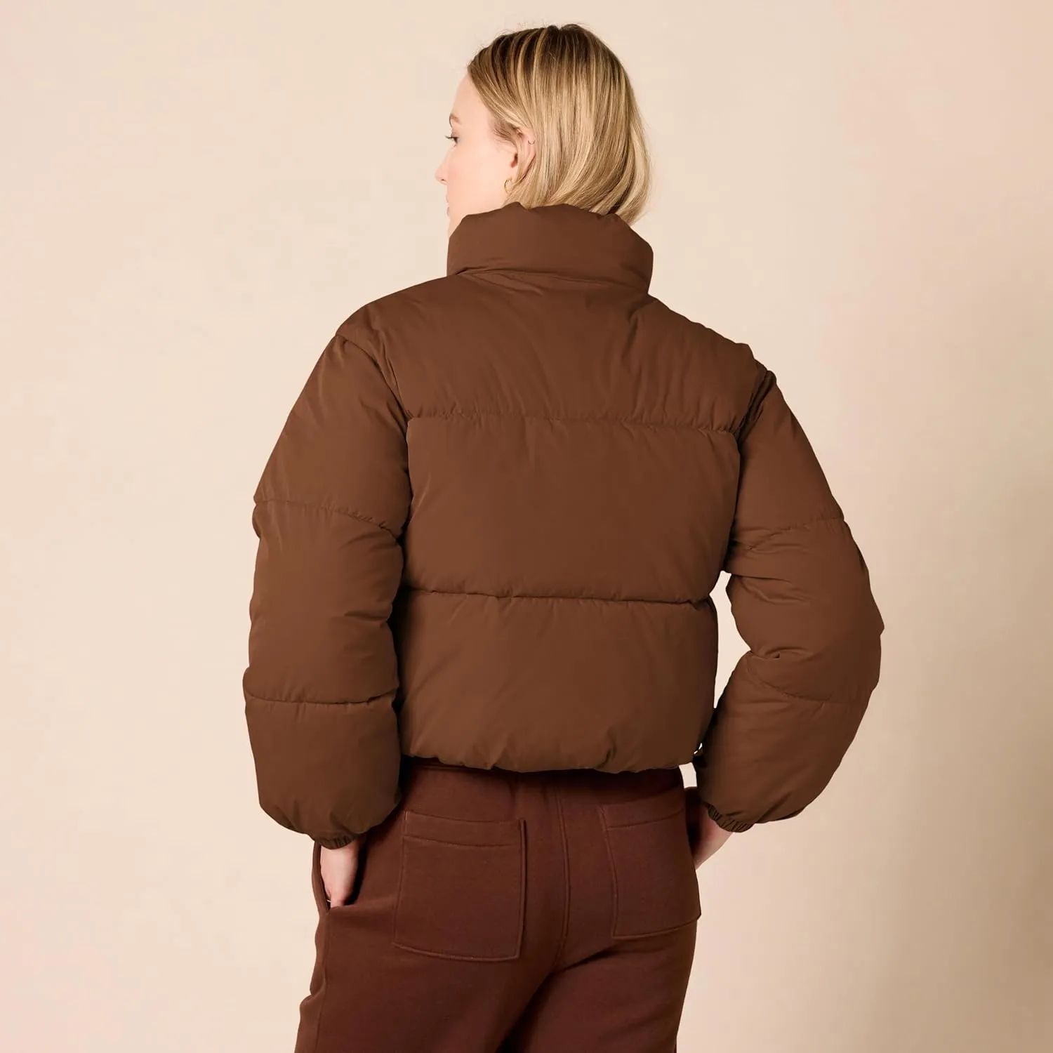 Amazon Essentials Women's Cropped Full-Zip Puffer Jacket (Quilted Matte or Sherpa Fleece)