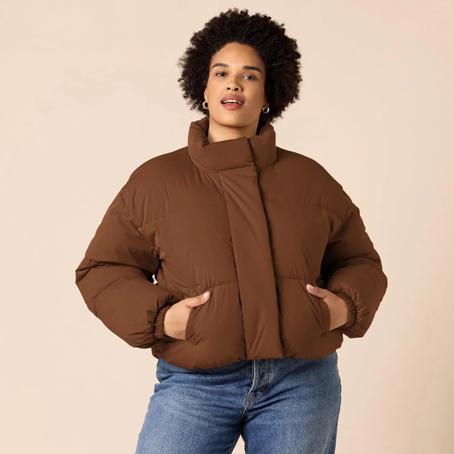 Amazon Essentials Women's Cropped Full-Zip Puffer Jacket (Quilted Matte or Sherpa Fleece)