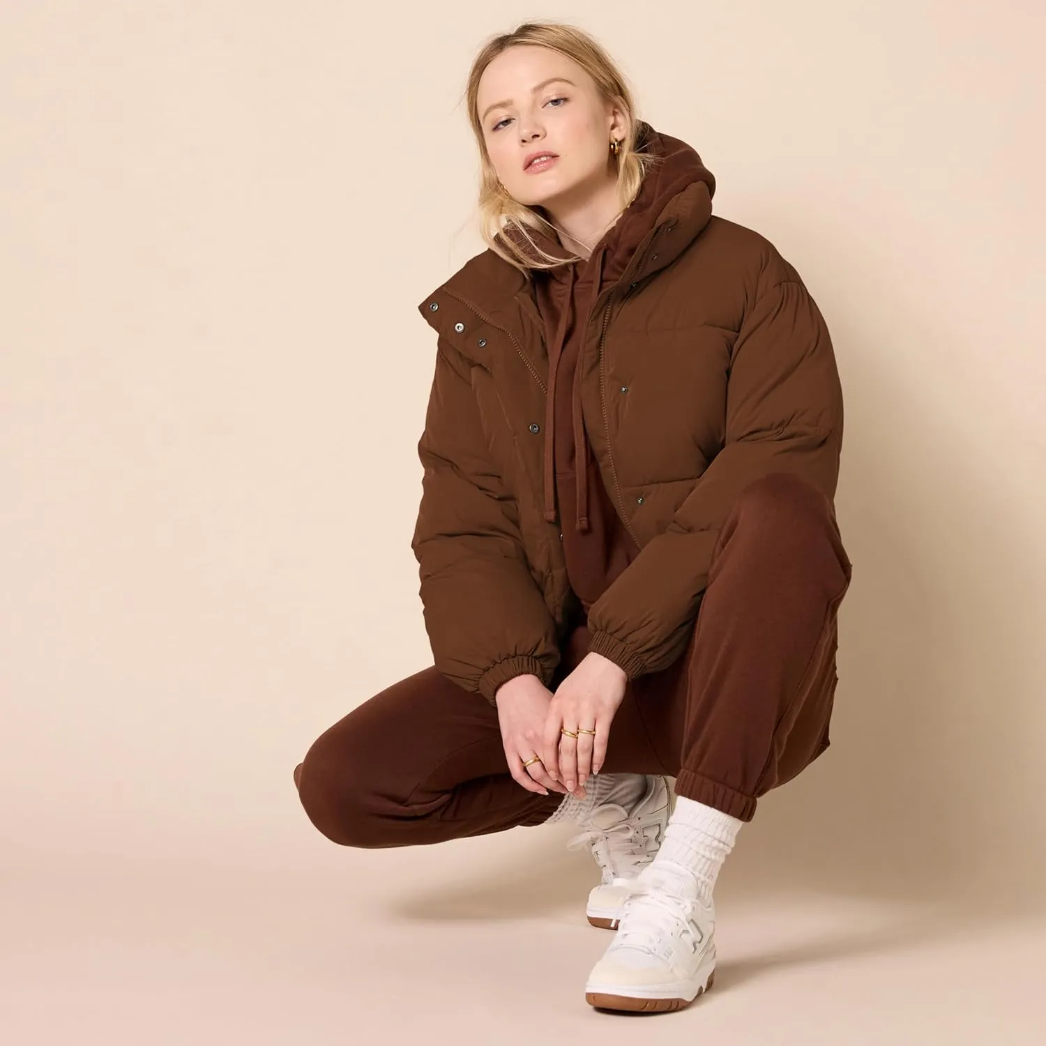 Amazon Essentials Women's Cropped Full-Zip Puffer Jacket (Quilted Matte or Sherpa Fleece)