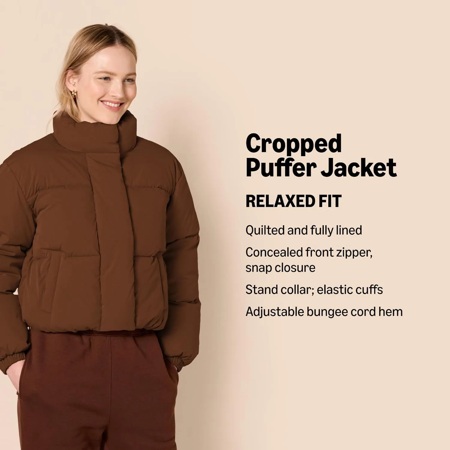 Amazon Essentials Women's Cropped Full-Zip Puffer Jacket (Quilted Matte or Sherpa Fleece)