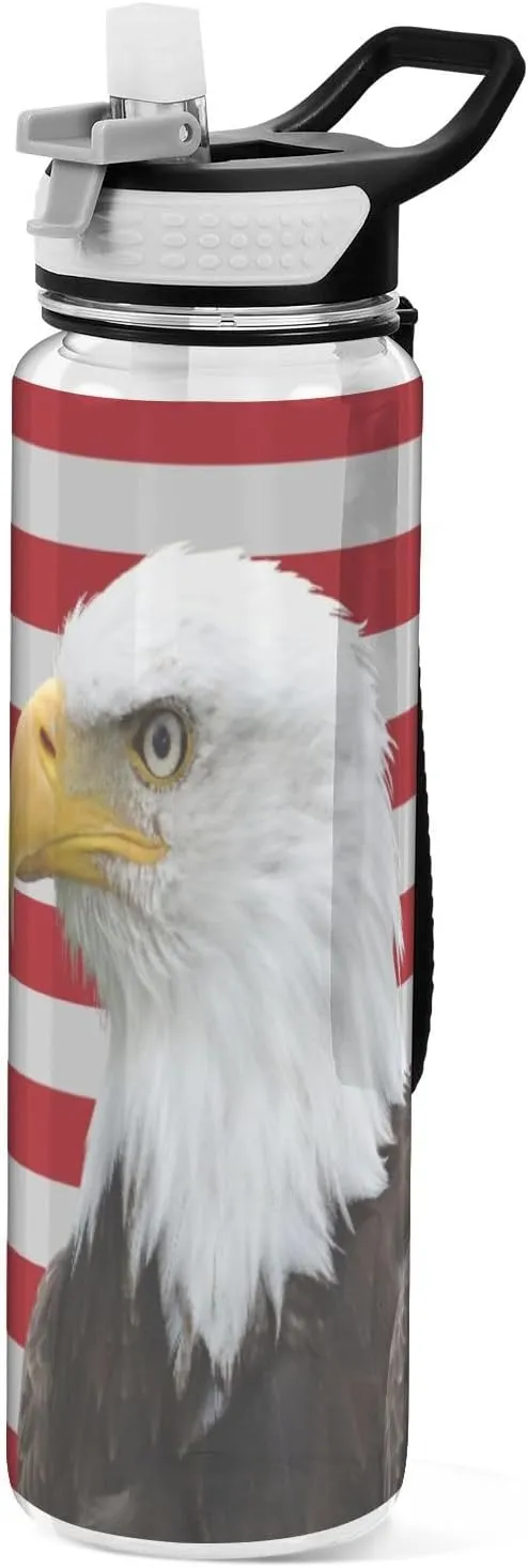 American Eagle Usa Flag Sports Water Bottle with Straw Lid Tritan Water Bottle Large 32oz BPA Free Clear Leakproof Drinking Bottle for Kids Boys Girls Women Men Gym School