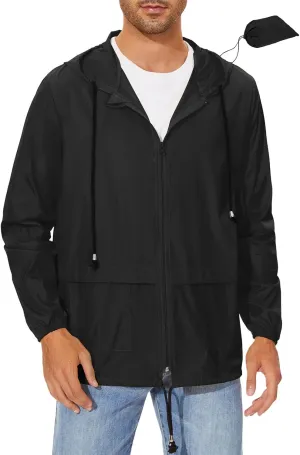 American Trends Packable Mens Rain Jacket Lightweight Waterproof Raincoats with Hood Windbreaker for Travel M-3XL Available