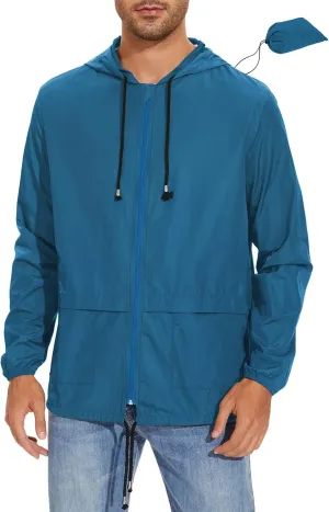 American Trends Packable Mens Rain Jacket Lightweight Waterproof Raincoats with Hood Windbreaker for Travel M-3XL Available