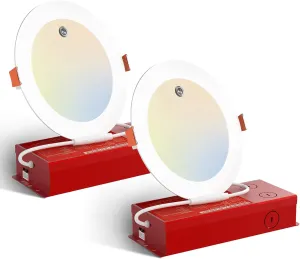 Amico 2 Pack 6 Inch LED Emergency Recsssed Lights with 90 Min Battery Backup, 5CCT 2700K-5000K Selectable Ultra-Thin Downlight, 16W 1100LM Brightness Dimmable Canless Wafer Light, ETL/FCC/UL/IC