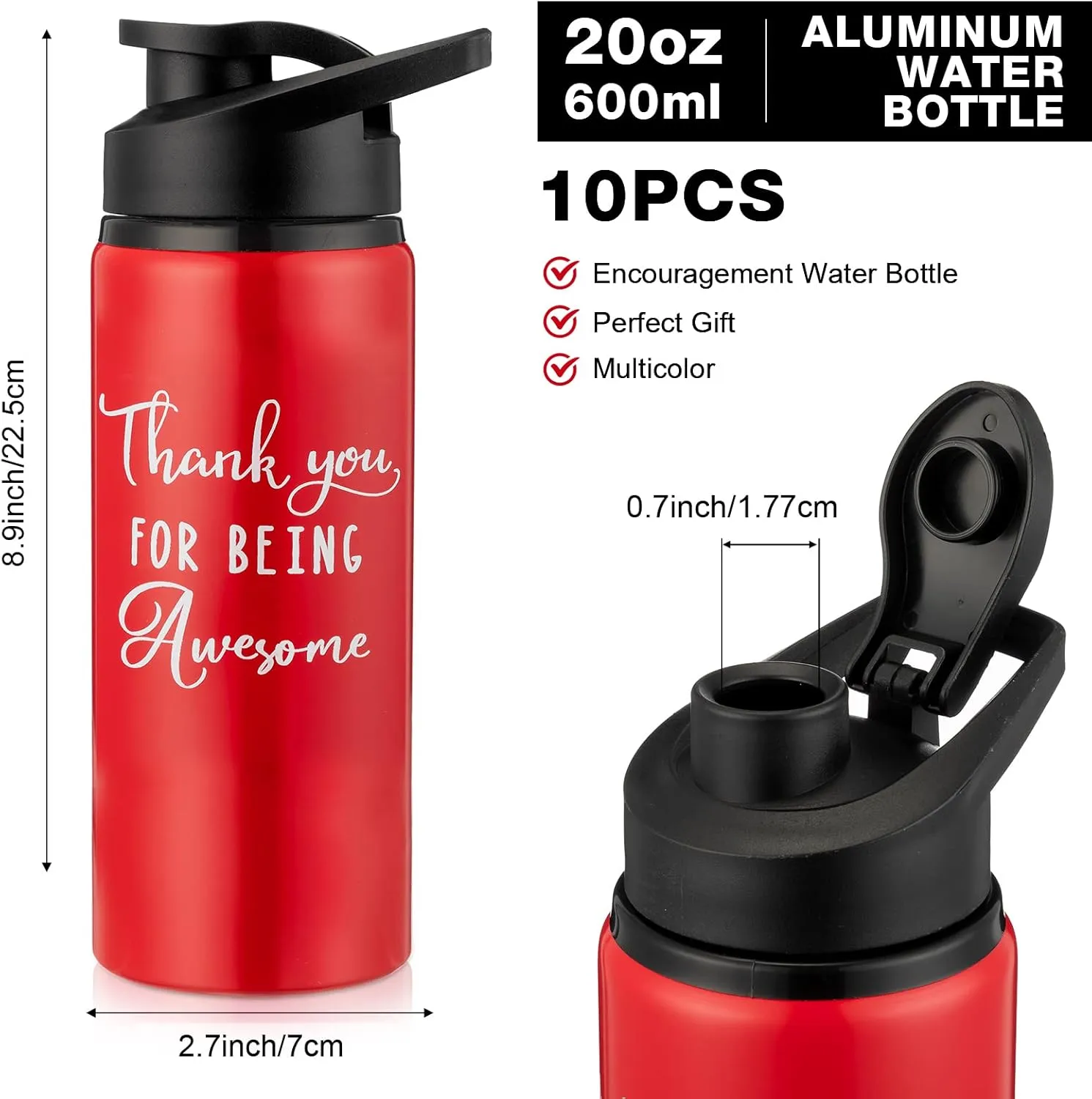Amyhill 10 Pack Thank You Appreciation Gifts Reusable Bottle Aluminum Water Bottle Gym Water Bottle Lightweight Sports Water Bottle Leakproof Metal Water Bottle with Lid for Camping Hiking