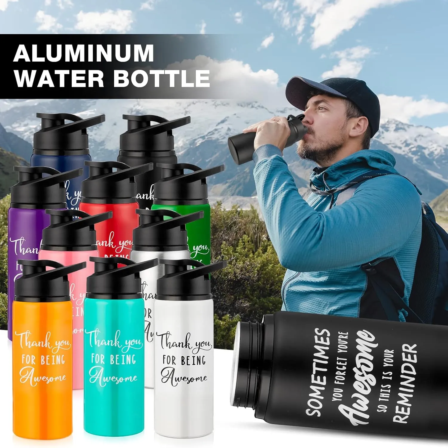Amyhill 10 Pack Thank You Appreciation Gifts Reusable Bottle Aluminum Water Bottle Gym Water Bottle Lightweight Sports Water Bottle Leakproof Metal Water Bottle with Lid for Camping Hiking