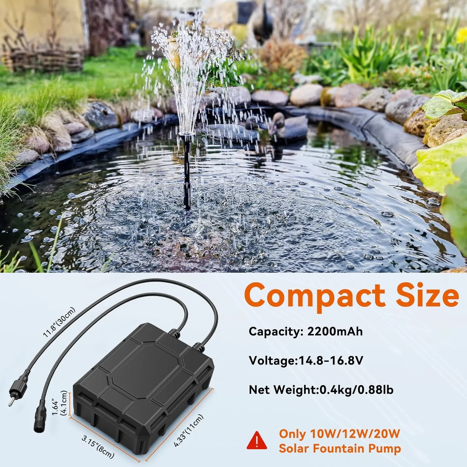 Antfraer Solar Water Pump Battery Backup, 2200mAh Solar Fountain Battery Pack Rechargeable for Antfraer 10W/12W/20W Solar Fountain Pump Kit Pond Kit