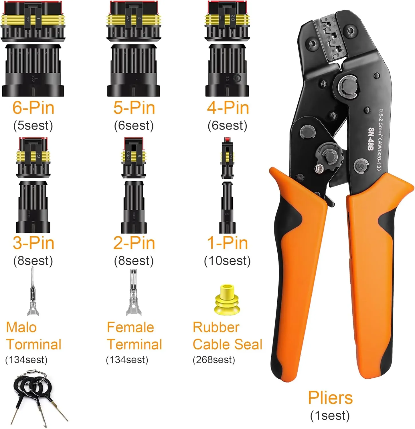ANTOM 709PCS Water Proof Wire Connectors 43 Kits-1/2/3/4/5/6 Pin Automotive Electrical Connectors-with Ratcheting Wire Crimper-Waterproof Connectors for Wiring