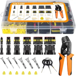 ANTOM 709PCS Water Proof Wire Connectors 43 Kits-1/2/3/4/5/6 Pin Automotive Electrical Connectors-with Ratcheting Wire Crimper-Waterproof Connectors for Wiring