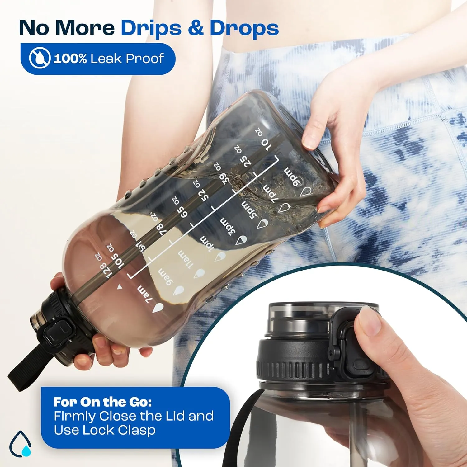 AQUAFIT 128 oz Water Bottle with Time Marker - 2in1 Straw & Chug Lid - BPA Free Big Jug with Straw - Gym Water Bottle with Strap (128 Ounces, Nebula)