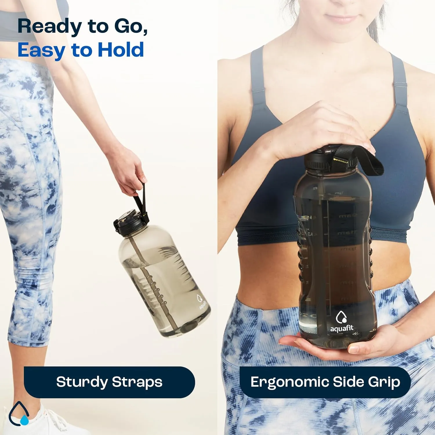AQUAFIT 128 oz Water Bottle with Time Marker - 2in1 Straw & Chug Lid - BPA Free Big Jug with Straw - Gym Water Bottle with Strap (128 Ounces, Nebula)