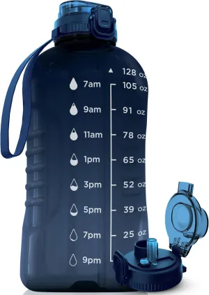 AQUAFIT 128 oz Water Bottle with Time Marker - 2in1 Straw & Chug Lid - BPA Free Big Jug with Straw - Gym Water Bottle with Strap (128 Ounces, Nebula)