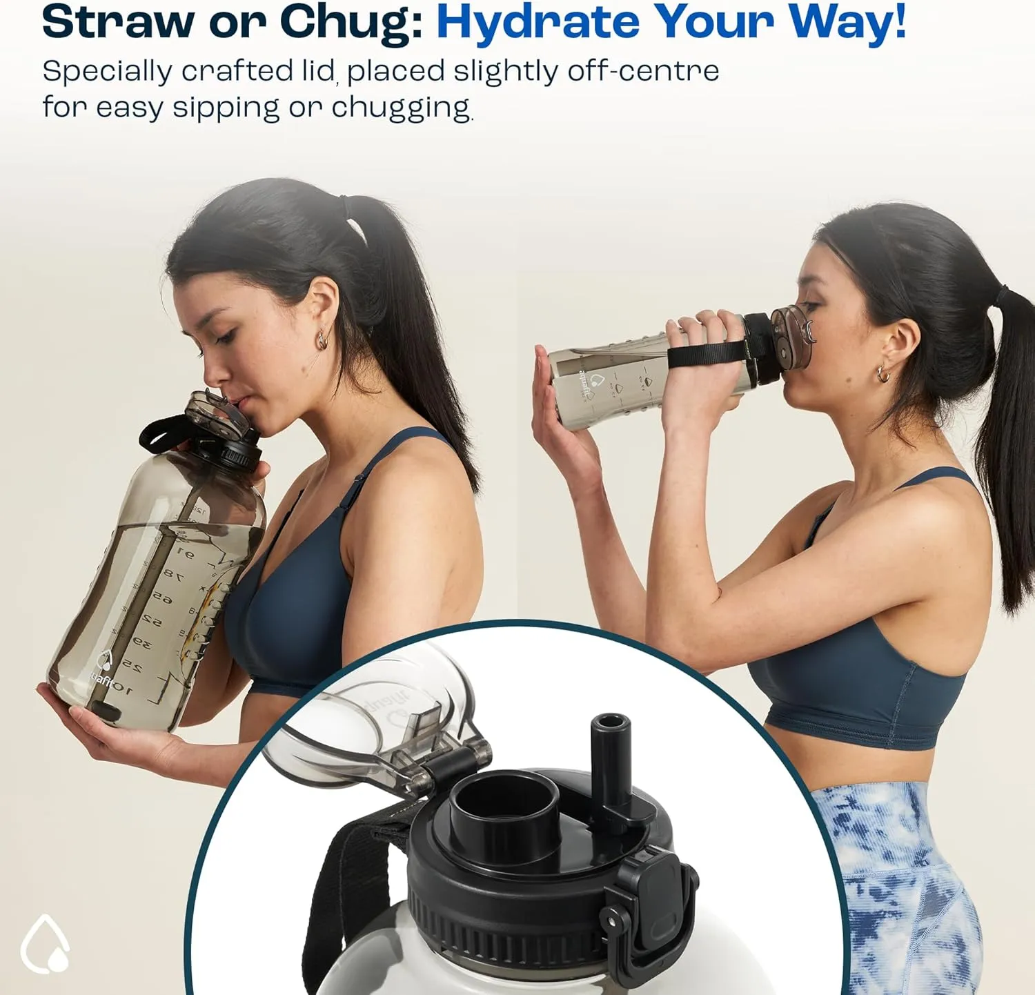 AQUAFIT 128 oz Water Bottle with Time Marker - 2in1 Straw & Chug Lid - BPA Free Big Jug with Straw - Gym Water Bottle with Strap (128 Ounces, Nebula)