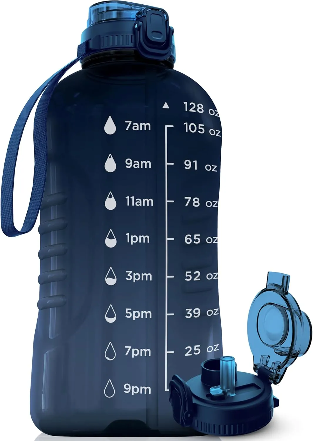 AQUAFIT 128 oz Water Bottle with Time Marker - 2in1 Straw & Chug Lid - BPA Free Big Jug with Straw - Gym Water Bottle with Strap (128 Ounces, Nebula)