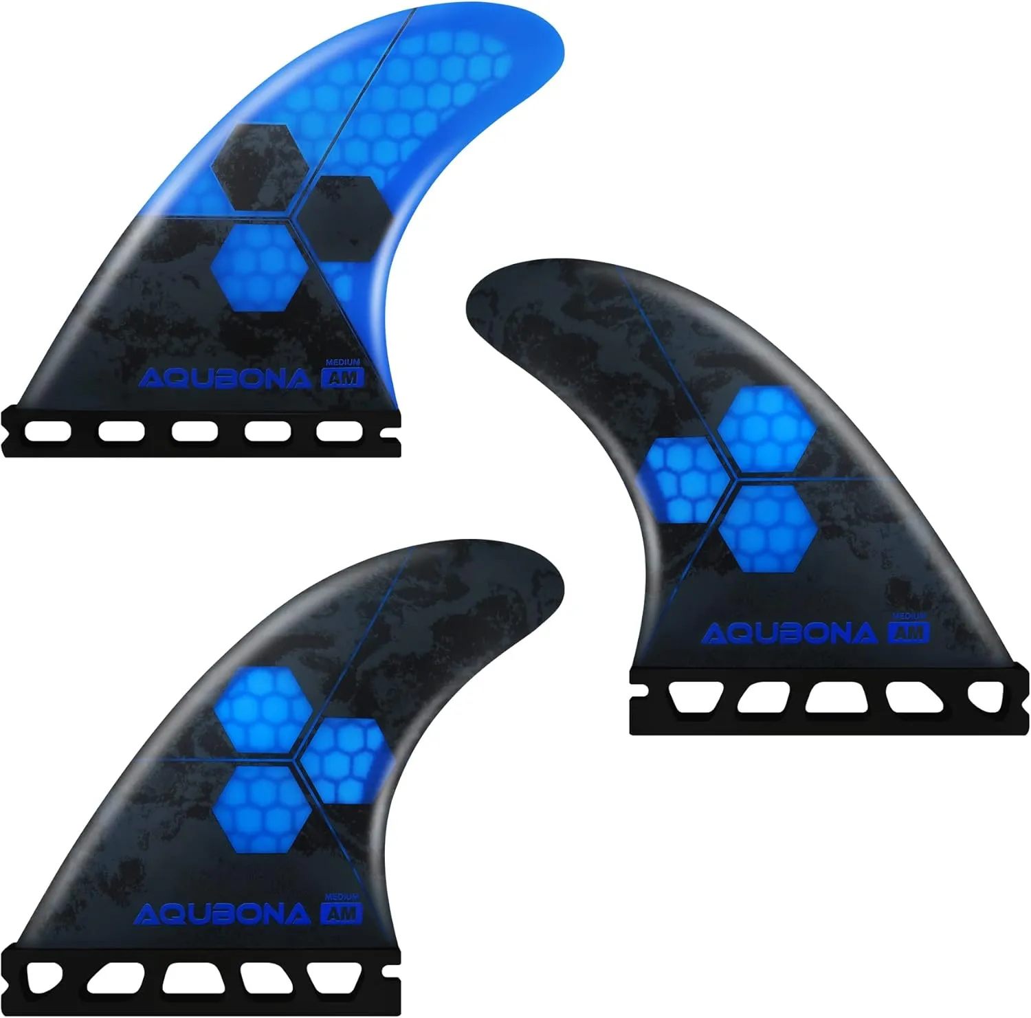 AQUBONA Honeycomb Fiberglass Performance Surfboard Fins Thruster (3 Fins) Single Tab with Fin Bag, Key and Screws.