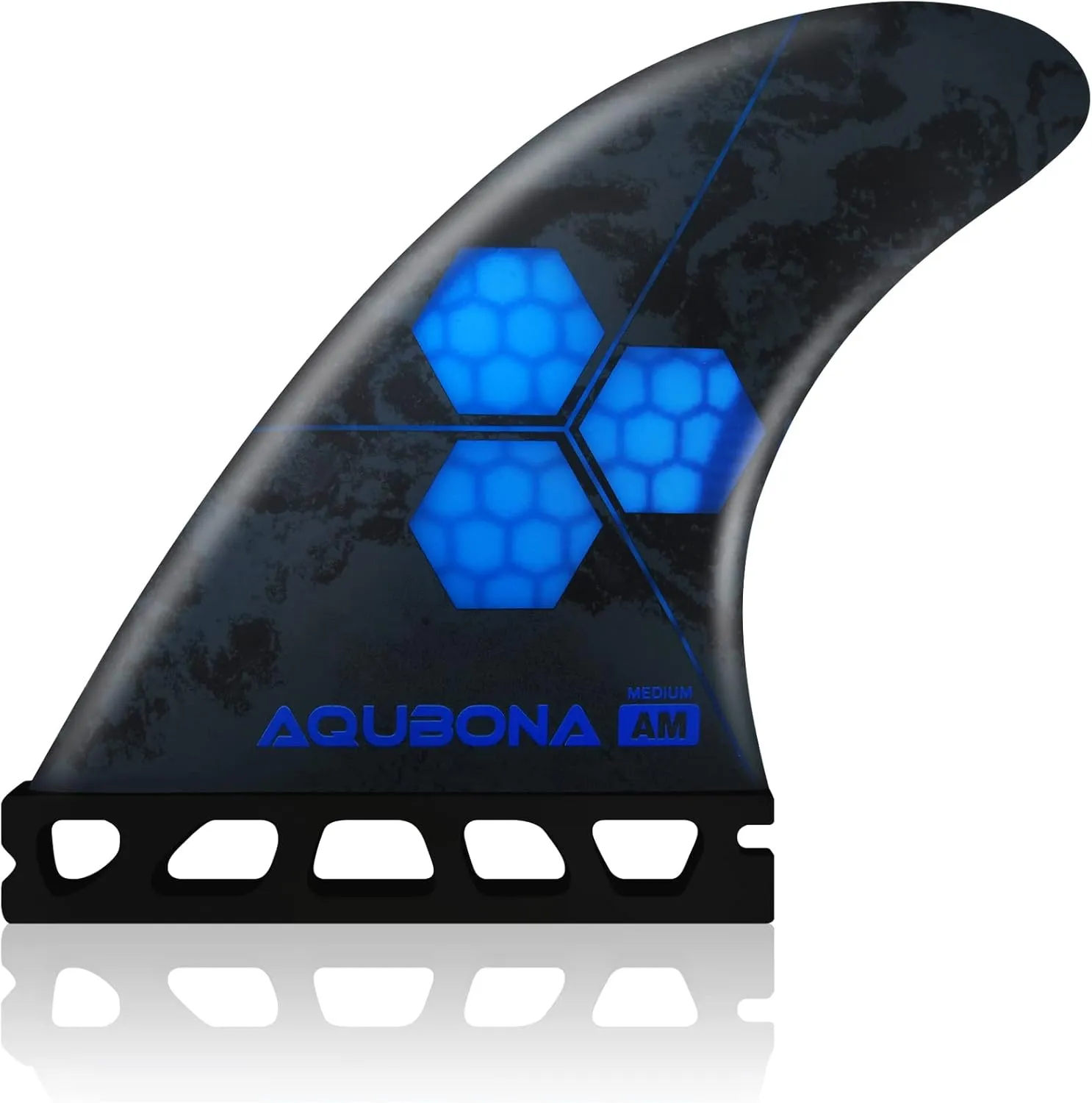 AQUBONA Honeycomb Fiberglass Performance Surfboard Fins Thruster (3 Fins) Single Tab with Fin Bag, Key and Screws.
