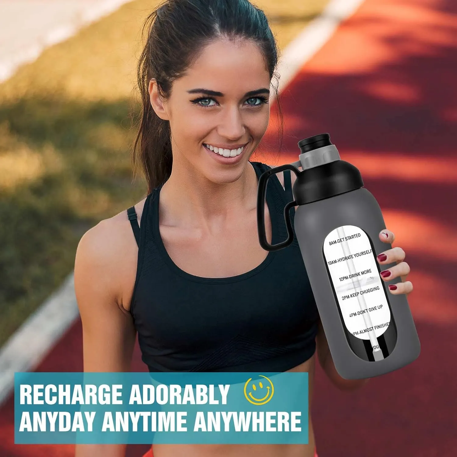 Aqulea Glass Water Bottles - 64 Oz Big Bottle with Straw, Pregnancy Tracker, Leakproof Gym Bottle with Sleeve, Water Jug with Time Marker