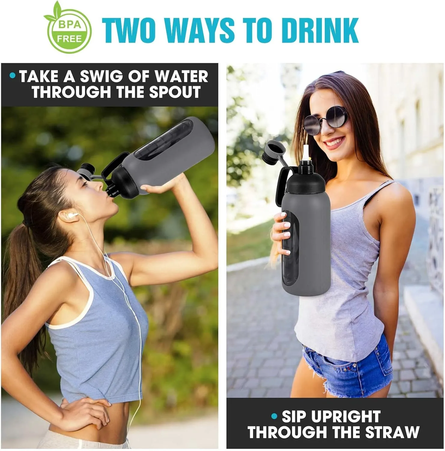 Aqulea Glass Water Bottles - 64 Oz Big Bottle with Straw, Pregnancy Tracker, Leakproof Gym Bottle with Sleeve, Water Jug with Time Marker
